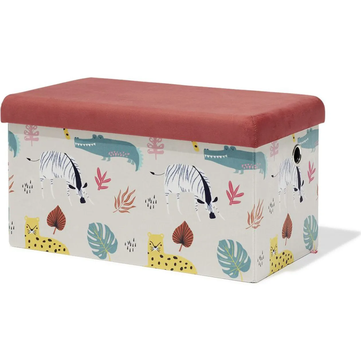 Banc coffre Clara animaux de la savane rouge - L60xP32xH32 cm