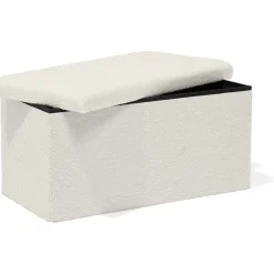 Banc coffre Clara décor laine bouclée Blanc - L77xP38xH38 cm