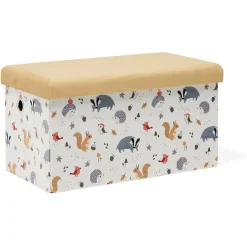 Banc coffre enfant Clara animaux de la forêt orange - L60xP32xH32 cm