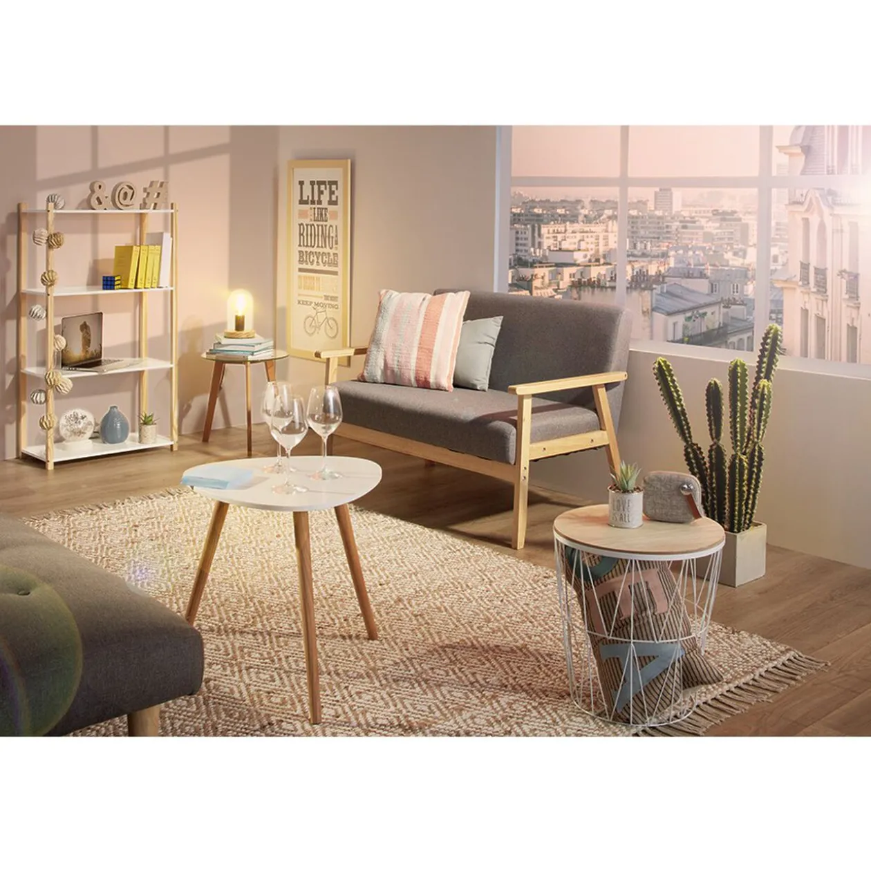 Banquette scandinave style vintage gris naturel