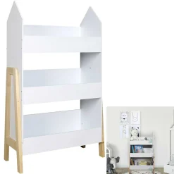 Bibliothèque Gabriel design maison 3 niveaux blanc et naturel