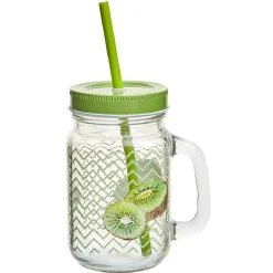 Bocal à anse avec paille décor kiwi