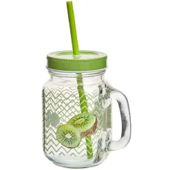 Bocal à anse avec paille décor kiwi