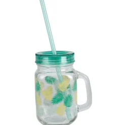 Bocal à anse avec paille motif exotique