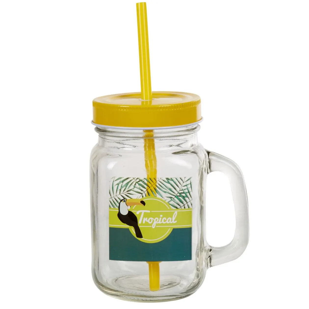 Bocal à paille et couvercle style tropical avec support x4