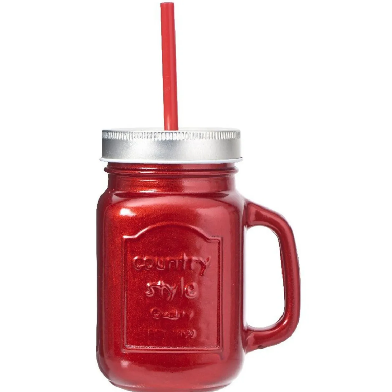 Bocal avec paille rouge 460 ml