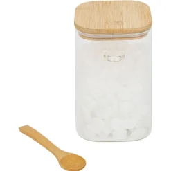 Bocal en verre transparent 1L avec couvercle et cuillère en bambou