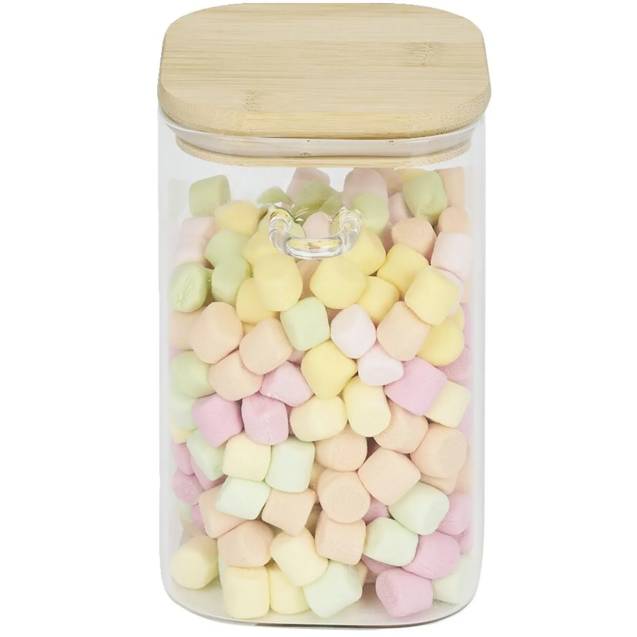 Bocal en verre transparent 1L avec couvercle et cuillère en bambou