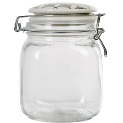 Bocal hermétique carré en verre couvercle motif ciment 1 L