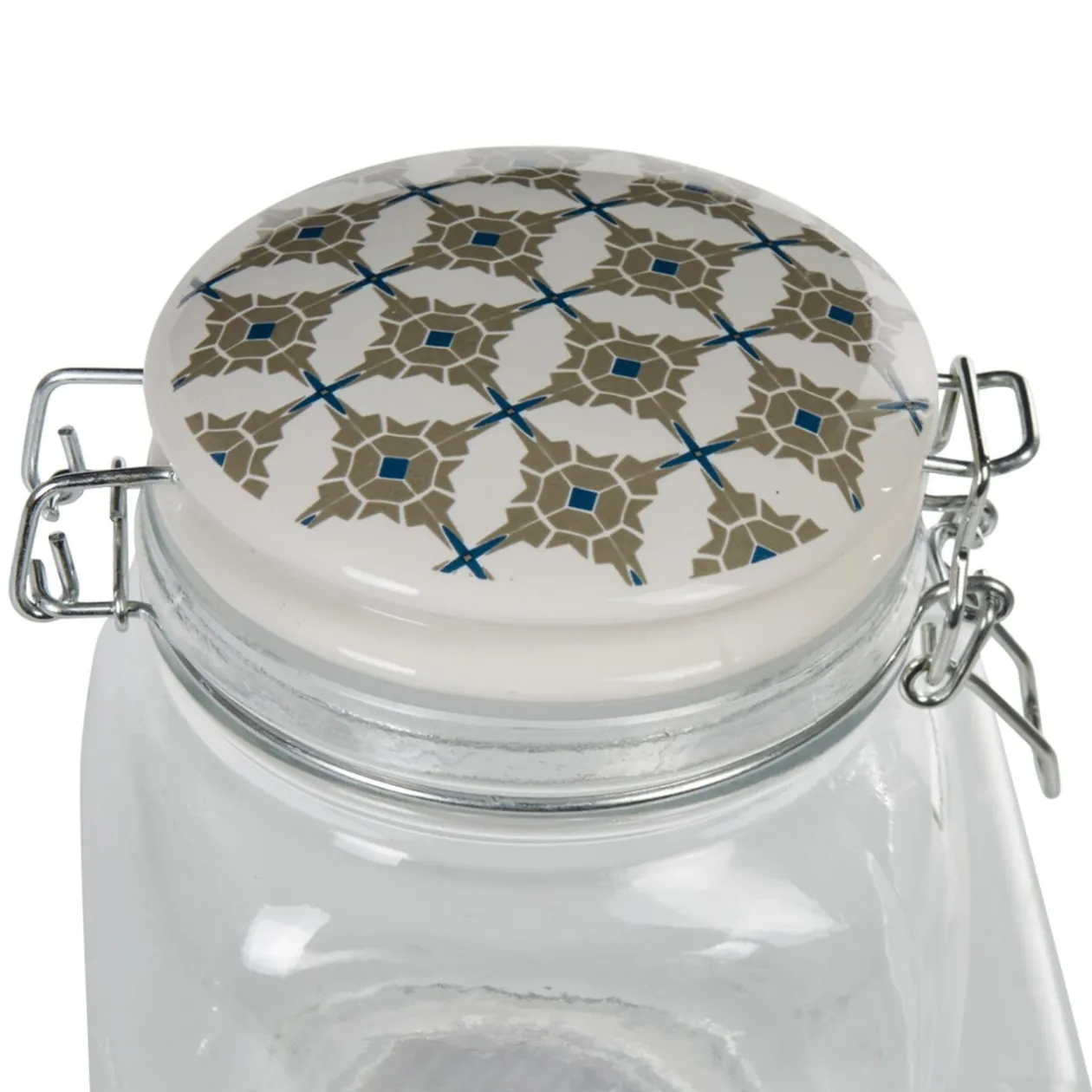 Bocal hermétique carré en verre couvercle motif ciment 1 L