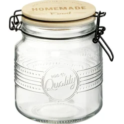 Bocal hermétique rond transparent avec couvercle en bambou H14,5 cm