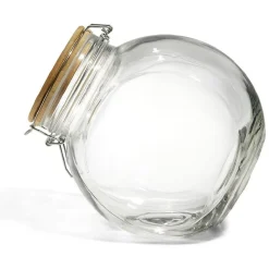 Bocal verre transparent 2,1L avec couvercle bambou et clip en fer