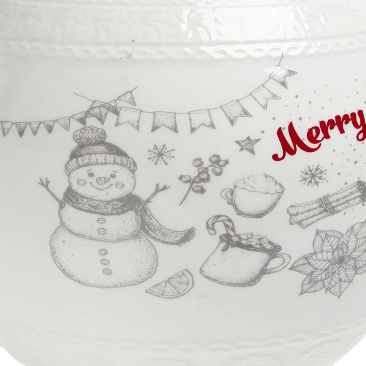 Bonbonnière en céramique décor Noël rouge blanc