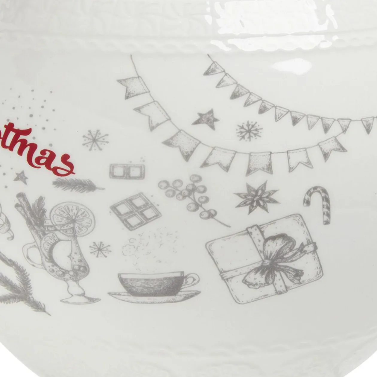 Bonbonnière en céramique décor Noël rouge blanc