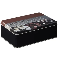 Boîte à chocolat rectangulaire en métal décorée marron