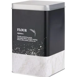 Boîte à farine en métal noir design flour - 10,7x10,7xH.17,5cm