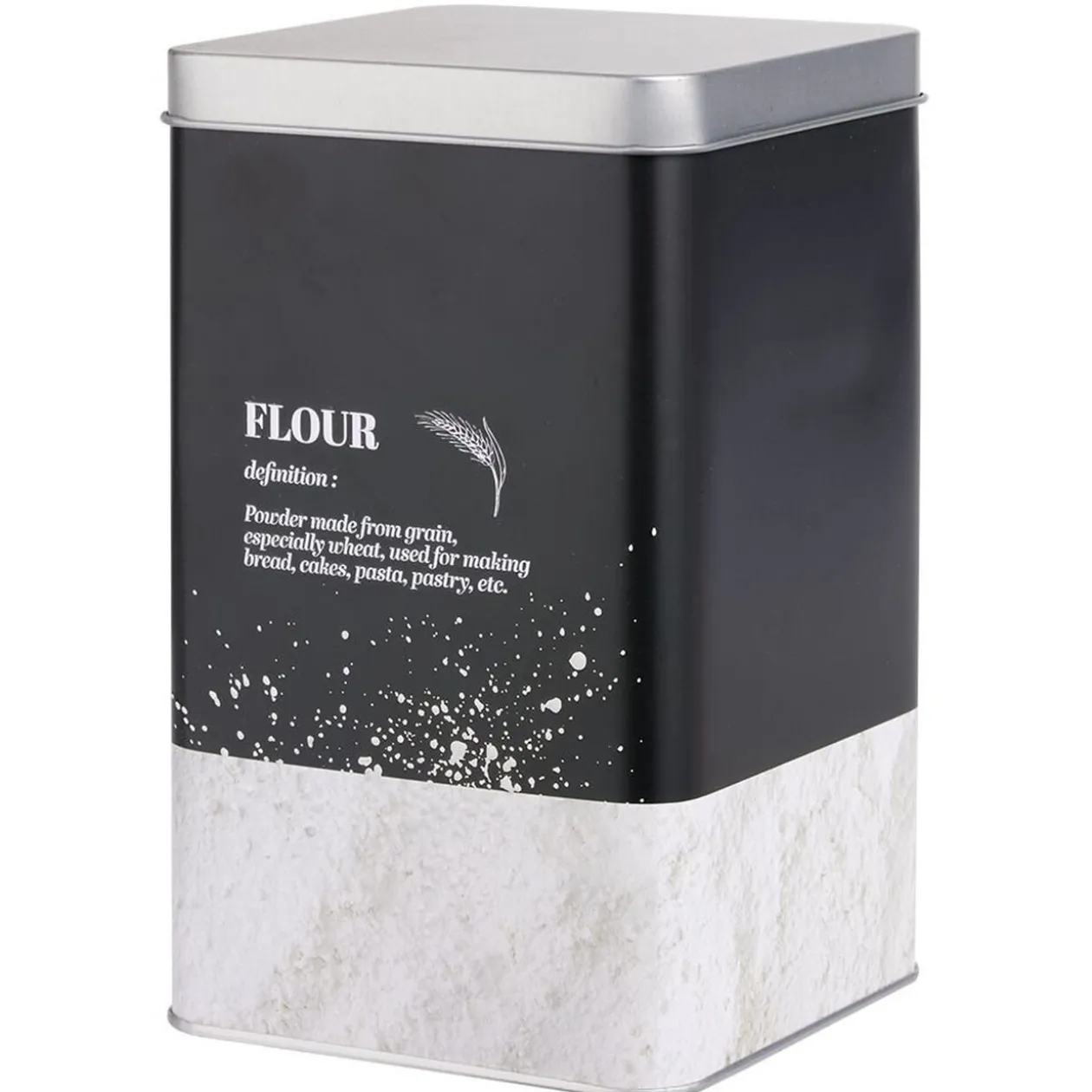 Boîte à farine en métal noir design flour - 10,7x10,7xH.17,5cm