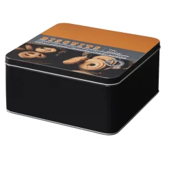 Boîte à gâteaux carrée en métal décorée marron