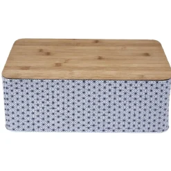 Boîte à pain métal design géométrique et couvercle bambou