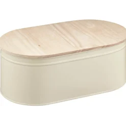 Boîte à pain ovales en métal et bambou beige naturel