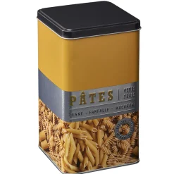 Boîte à pâtes carrée en métal décorée jaune moutarde