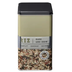 Boîte à riz carrée en métal décorée beige