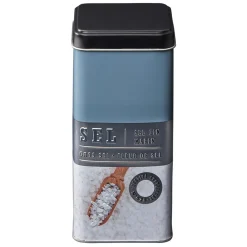 Boîte à sel carrée en métal décorée bleu gris