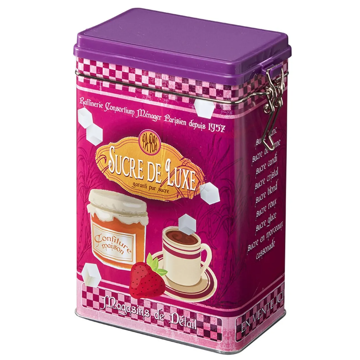 Boîte à sucre en métal design vintage luxe rose fuchsia