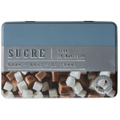 Boîte à sucre rectangulaire en métal décorée bleu gris