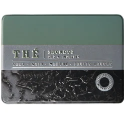 Boîte à thé rectangulaire en métal décorée verte