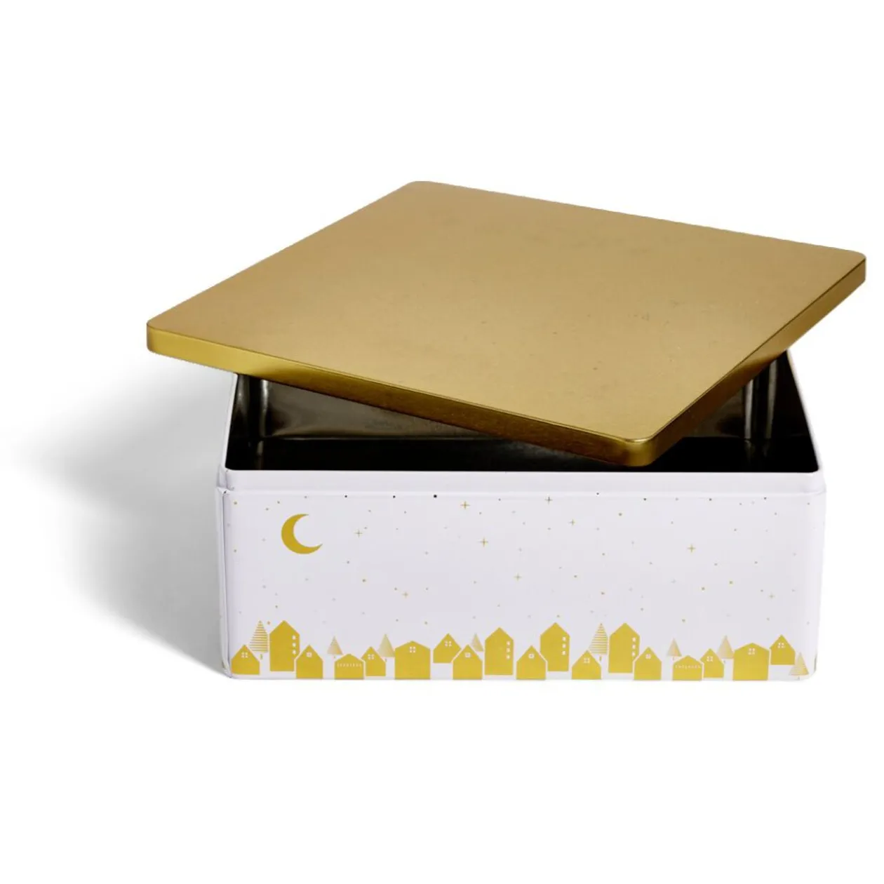 Boîte alimentaire carré en fer décor doré 26x26xH10cm