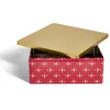 Boîte alimentaire carrée motif Noël métal rouge et dorée 26x26xH10cm