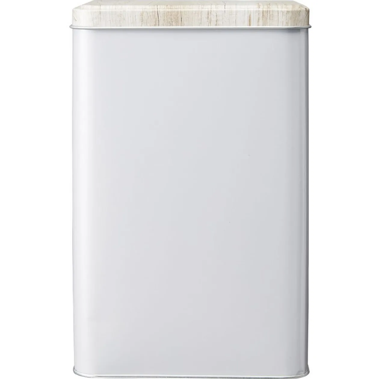 Boîte rectangulaire en métal gris avec couvercle effet bois