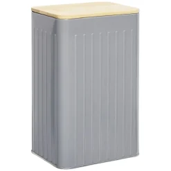 Boîte rectangulaire métal embossée couvercle bambou 12,8x10xH20,5cm