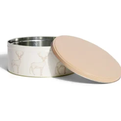 Boîte ronde en métal Ø22cm motif cerf beige et orange