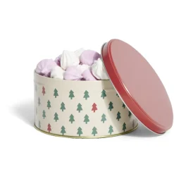Boîte ronde en métal Ø13,5cm motif sapin vert et rouge
