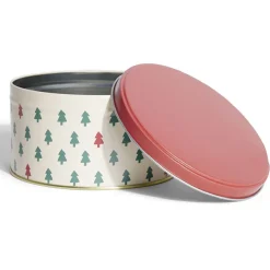Boîte ronde en métal Ø13,5cm motif sapin vert et rouge