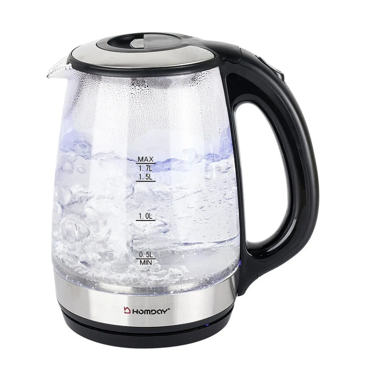 Bouilloire en verre Homday électrique à LED bleu 1,7L