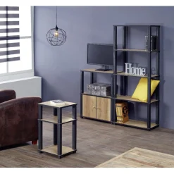 Bout de canapé bois 3 niveaux naturel et noir