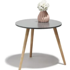 Bout de canapé Charlotte gris pieds en pin naturel - Ø48 x H.42.5 cm