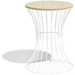 Bout de canapé Dusty bois effet naturel et métal blanc Ø30xH39cm