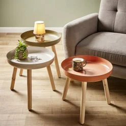 Bout de canapé Echo Ø40xH40cm pin et acier terracotta