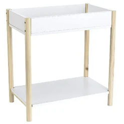 Bout de canapé en bois 2 niveaux naturel et blanc