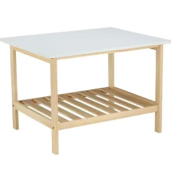 Bout de canapé en pin et mdf avec étagère blanc naturel