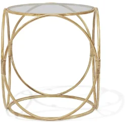 Bout de canapé Léonie rotin naturel verre trempé Ø38xH42cm