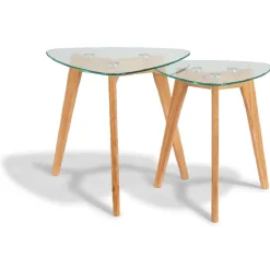 Bout de canapé Patty verre trempé hévéa x2