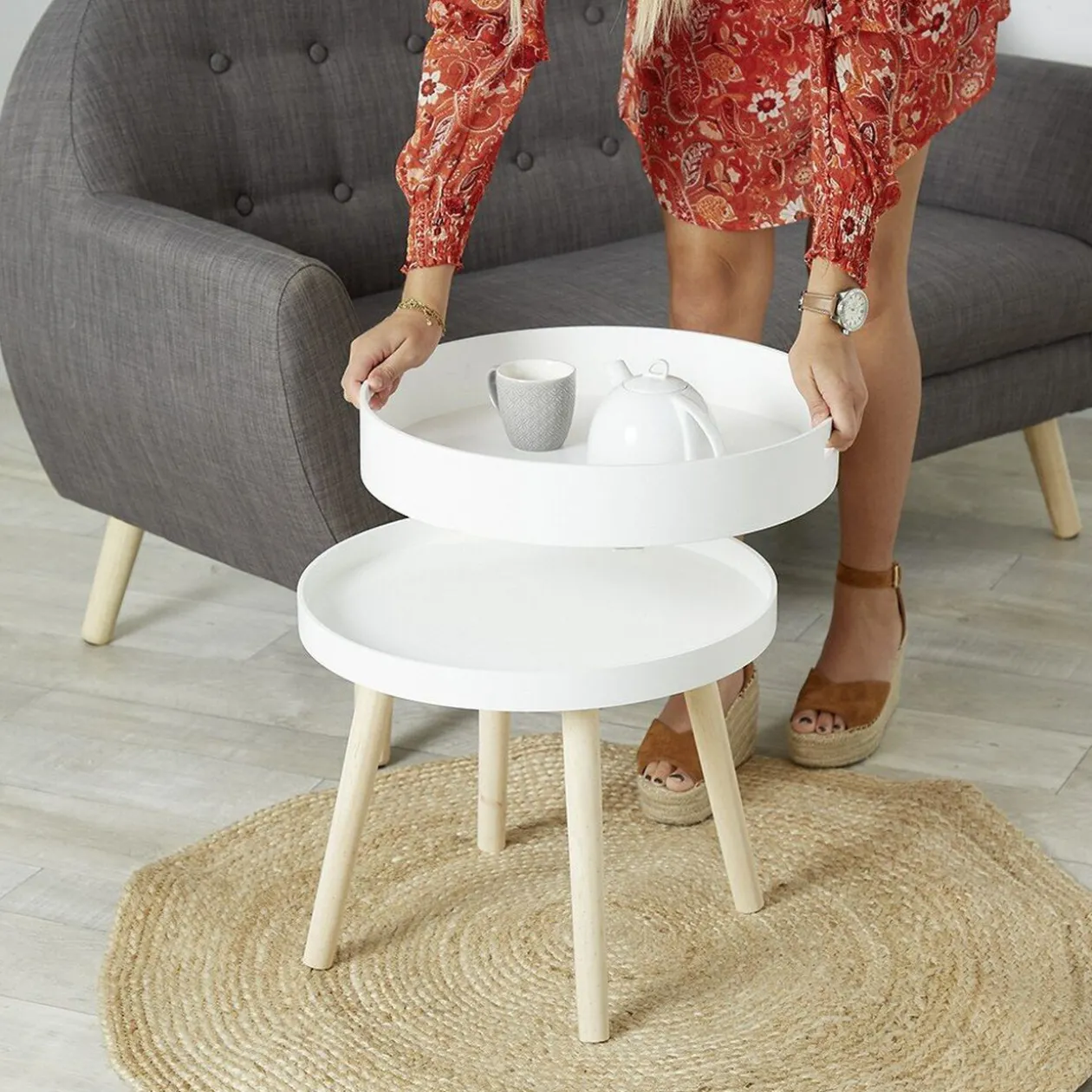 Bout de canapé plateau amovible rond bois gris et naturel