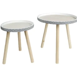 Bout de canapé rond design cyclade blanc et bois x2