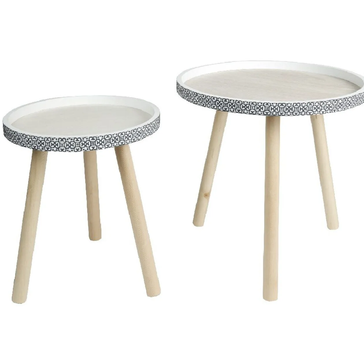 Bout de canapé rond design cyclade blanc et bois x2