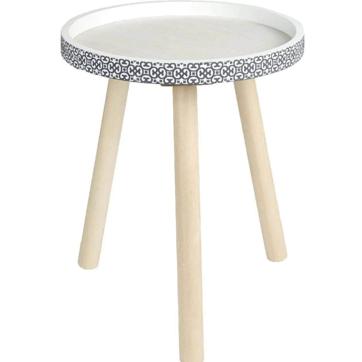 Bout de canapé rond design cyclade blanc et bois x2